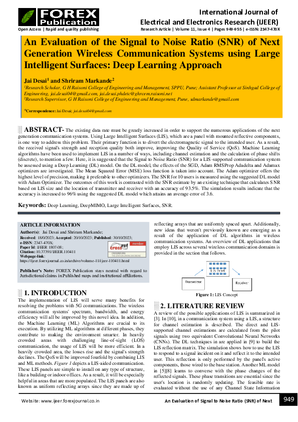 (PDF) An Evaluation of the Signal to Noise Ratio (SNR) of Next ...