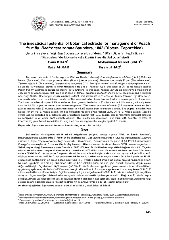 (PDF) The insecticidal potential of botanical extracts for management ...