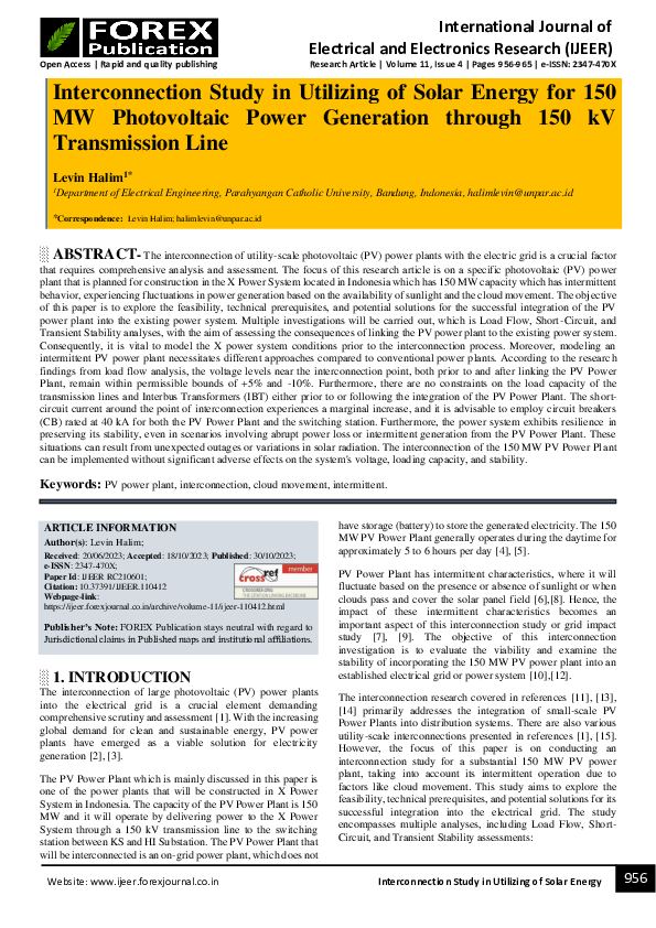 (PDF) Interconnection Study in Utilizing of Solar Energy for 150 MW ...
