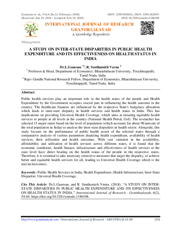 (PDF) A Study on Inter-State Disparities in Public Health Expenditure ...