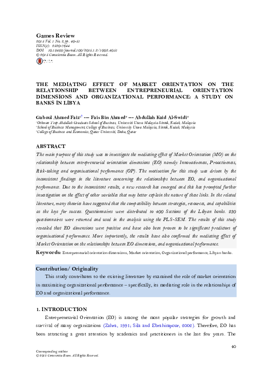 (PDF) The Mediating Effect of Market Orientation on the Relationship ...