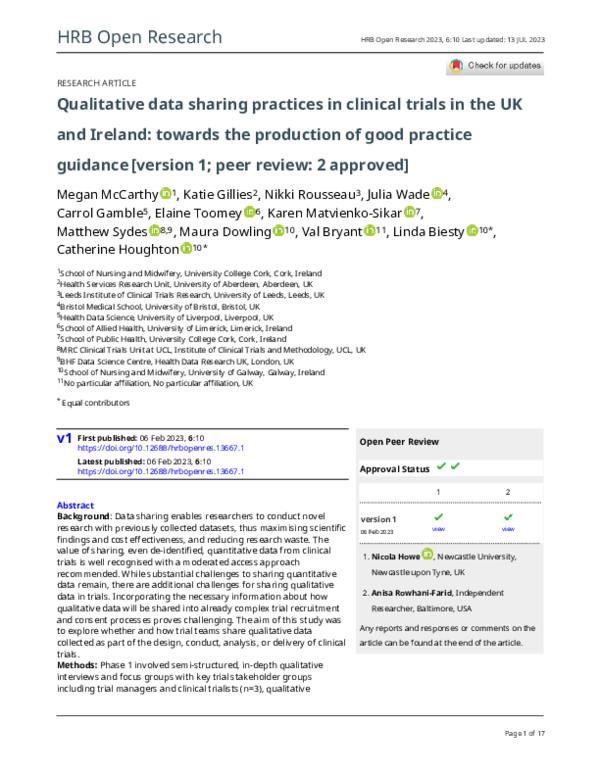 (PDF) Qualitative data sharing practices in clinical trials in the UK ...