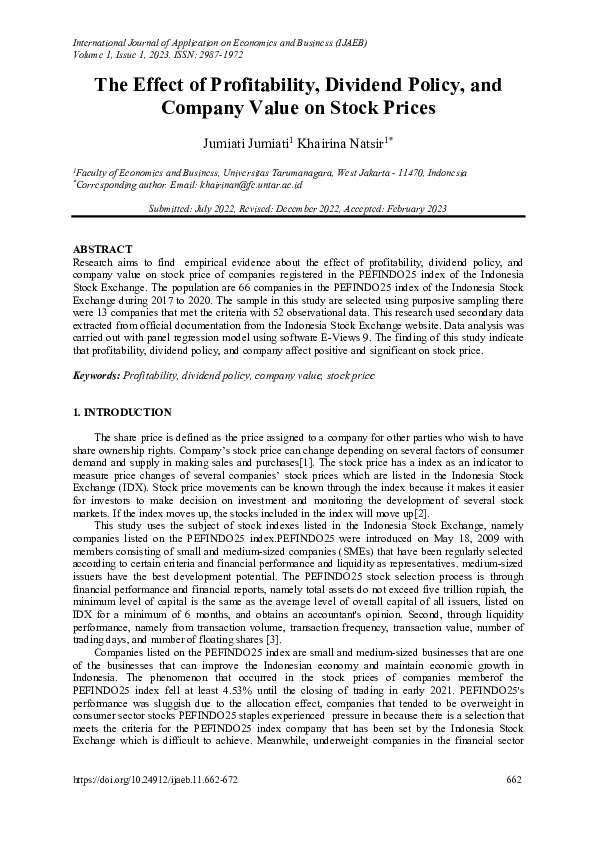 (PDF) The Effect of Profitability, Dividend Policy, and Company Value ...