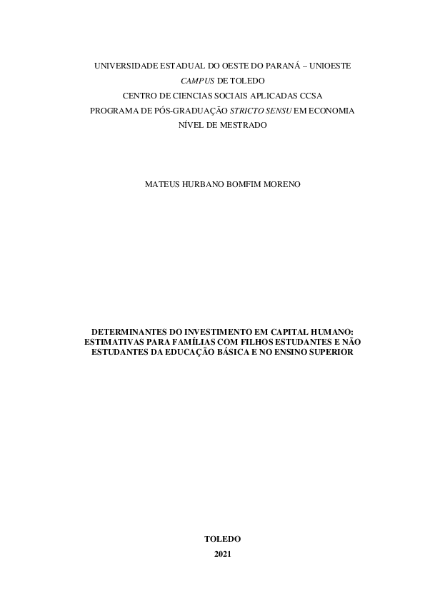 (PDF) Determinantes do investimento em capital humano: estimativas para