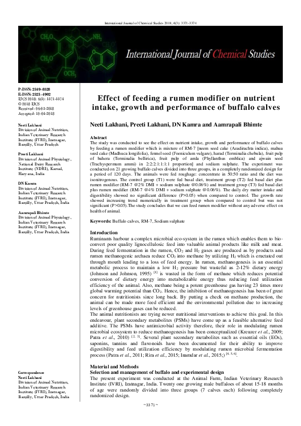 (PDF) Effect of feeding a rumen modifier on nutrient intake, growth and ...