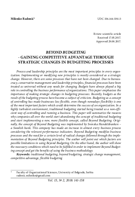 (PDF) Beyond budgeting: Gaining competitive advantage through strategic ...
