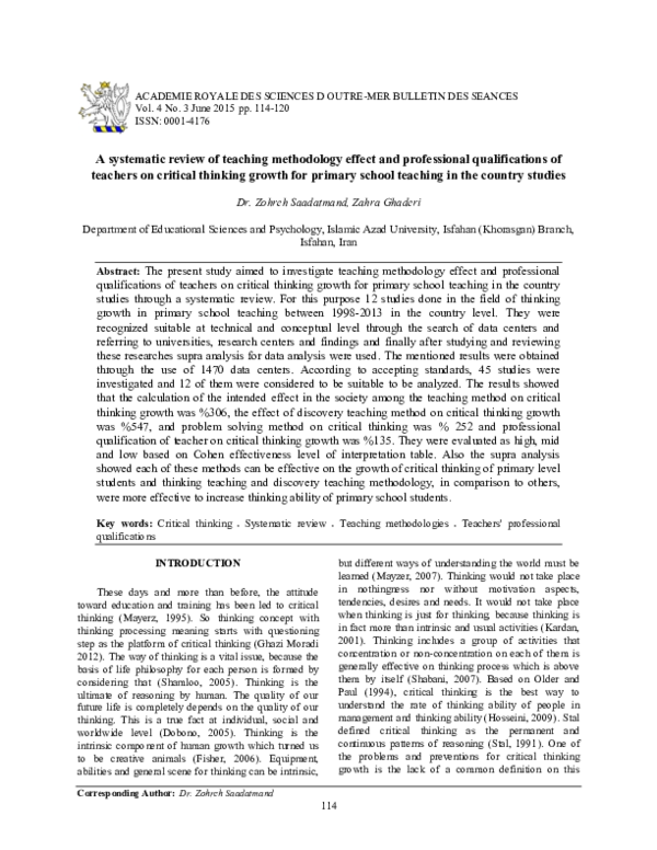 (PDF) A systematic review of teaching methodology effect and ...