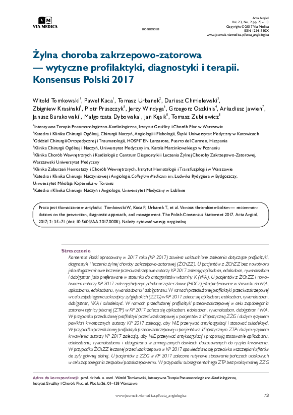 (PDF) Żylna choroba zakrzepowo-zatorowa — wytyczne profilaktyki