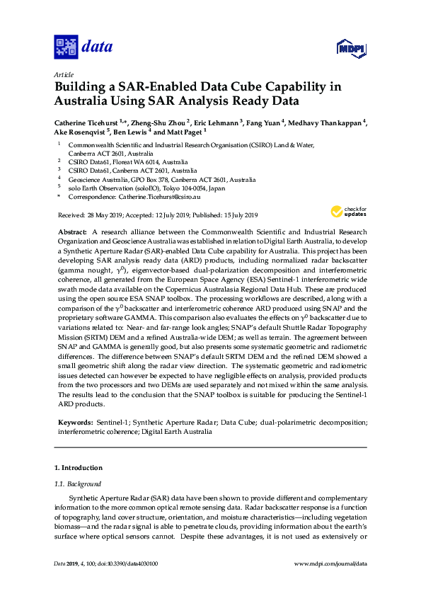 (PDF) Building a SAR-Enabled Data Cube Capability in Australia Using ...
