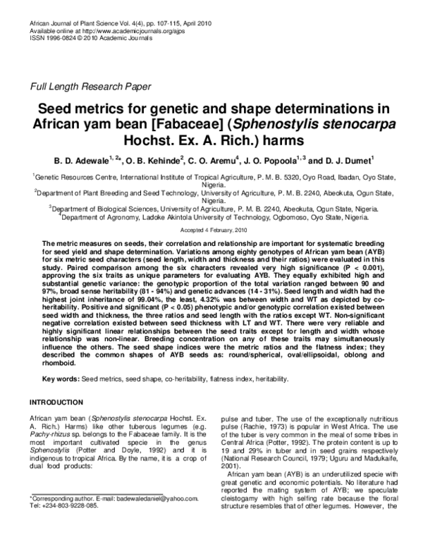 (PDF) Seed metrics for genetic and shape determinations in African yam ...