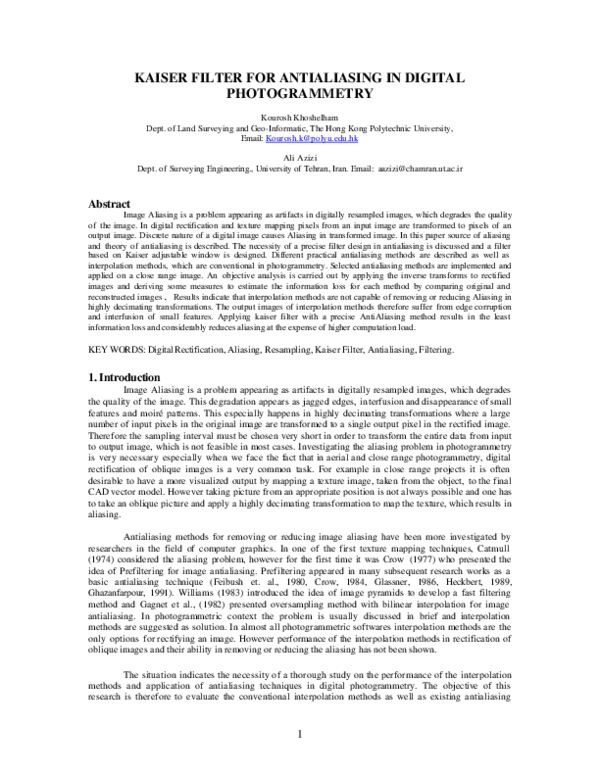(PDF) Kaiser filter for antialiasing in digital photogrammetry