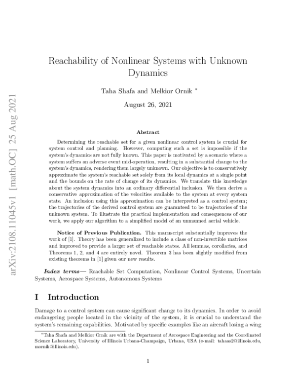 (PDF) Reachability of Nonlinear Systems With Unknown Dynamics