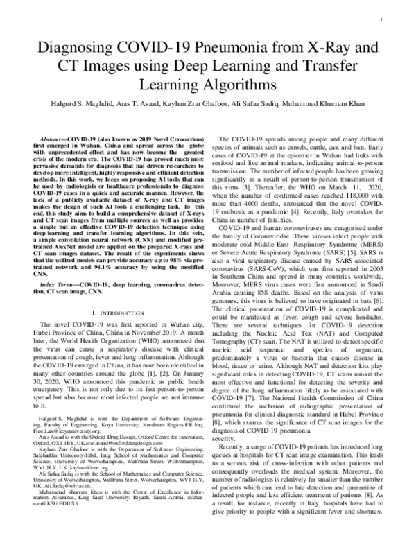(PDF) Diagnosing COVID-19 pneumonia from x-ray and CT images using deep ...