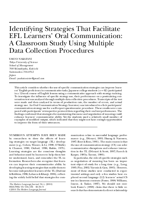 (PDF) Identifying Strategies That Facilitate EFL Learners' Oral ...