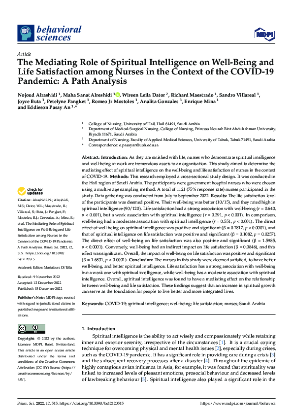 (PDF) The Mediating Role of Spiritual Intelligence on Well-Being and ...