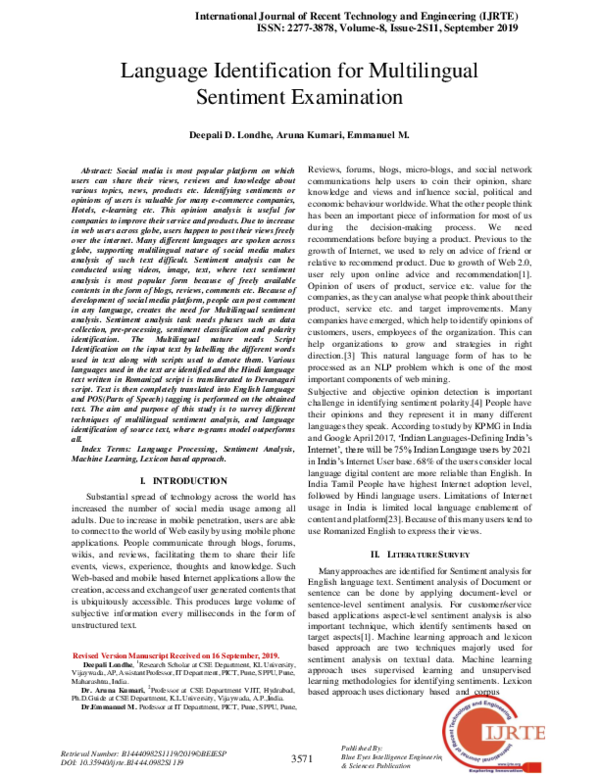 (PDF) Language Identification for Multilingual Sentiment Examination