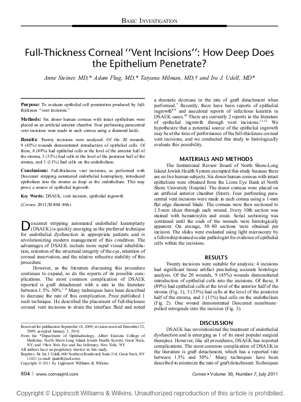(PDF) Full-Thickness Corneal “Vent Incisions”: How Deep Does the ...