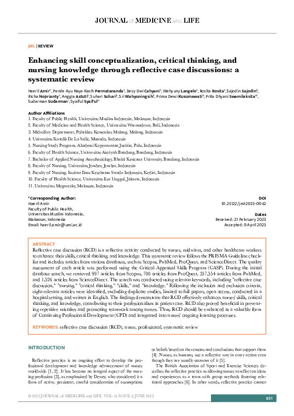 (PDF) Enhancing skill conceptualization, critical thinking, and nursing ...