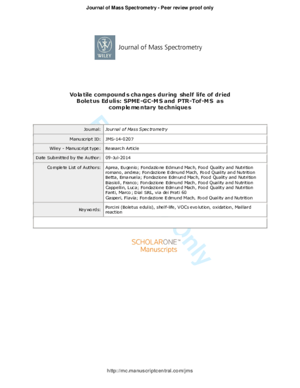 (PDF) Volatile compound changes during shelf life of dried Boletus ...