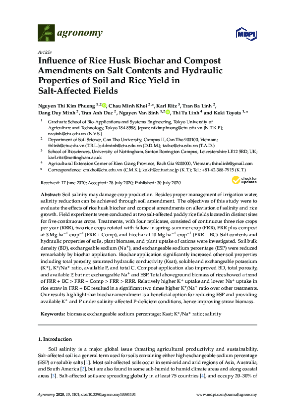(PDF) Influence of Rice Husk Biochar and Compost Amendments on Salt ...