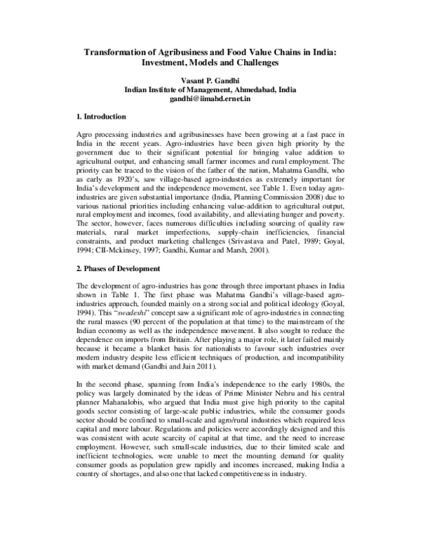 (PDF) Transformation of Agribusiness and Food Value Chains in India ...