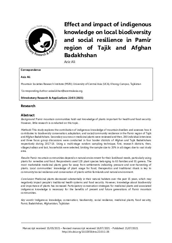 (PDF) Effect and impact of indigenous knowledge on local biodiversity ...
