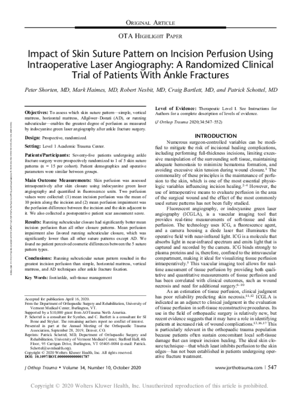(PDF) Impact of Skin Suture Pattern on Incision Perfusion Using ...