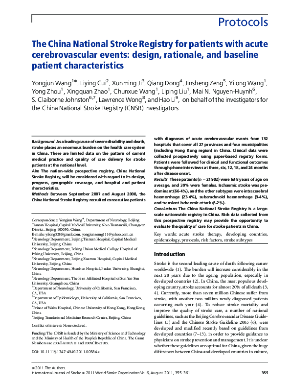 (PDF) The China National Stroke Registry for Patients with Acute ...