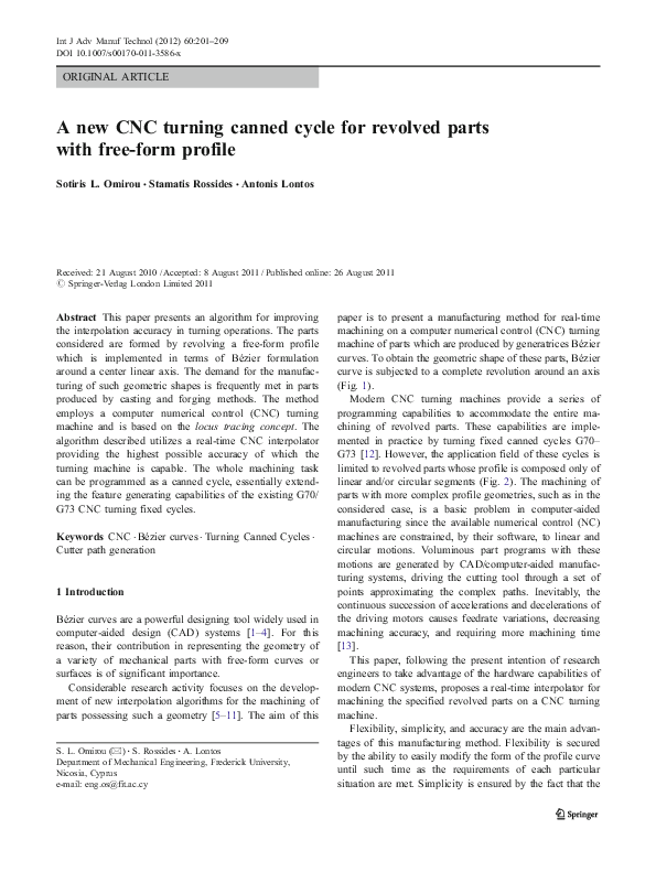 (PDF) A new CNC turning canned cycle for revolved parts with freeform