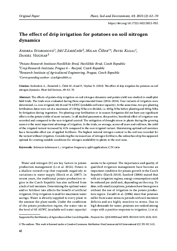 (PDF) The effect of drip irrigation for potatoes on soil nitrogen dynamics