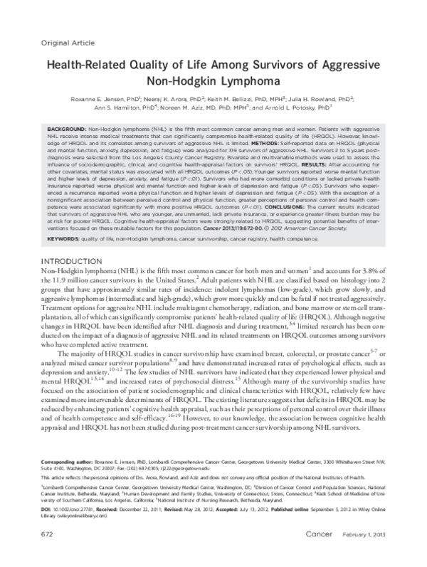 (PDF) Health-Related Quality of Life Among Survivors of Aggressive on ...
