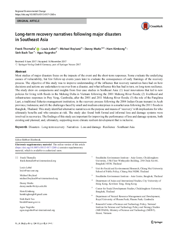 (PDF) Long-term recovery narratives following major disasters in ...