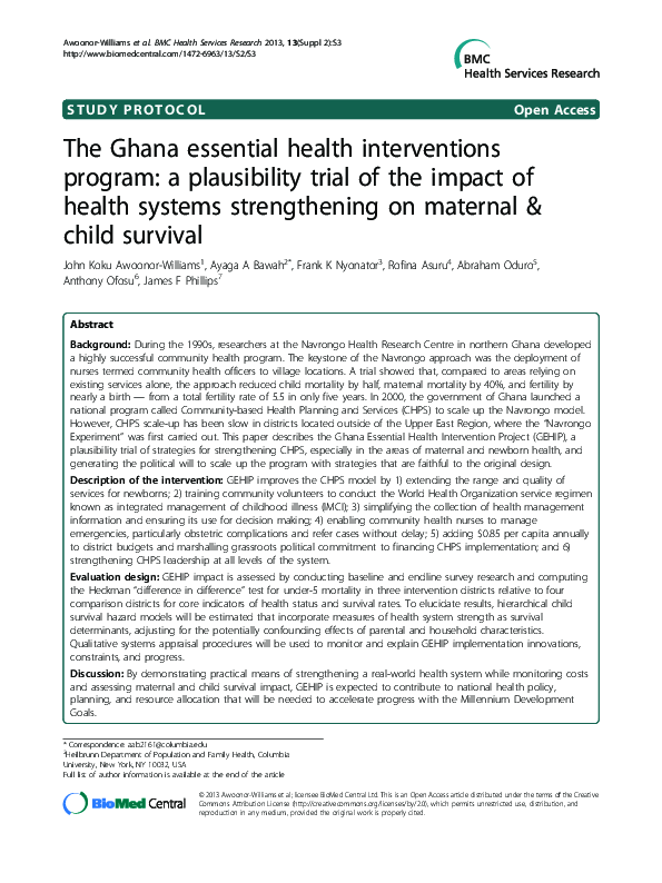 (PDF) The Ghana essential health interventions program: a plausibility ...