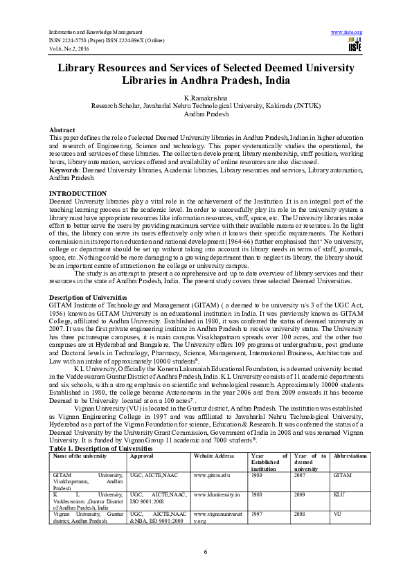 (PDF) Library Resources and Services of Selected Deemed University ...