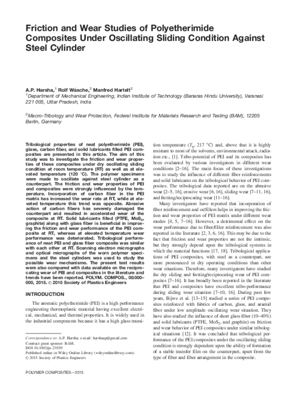 (PDF) Friction and wear studies of polyetherimide composites