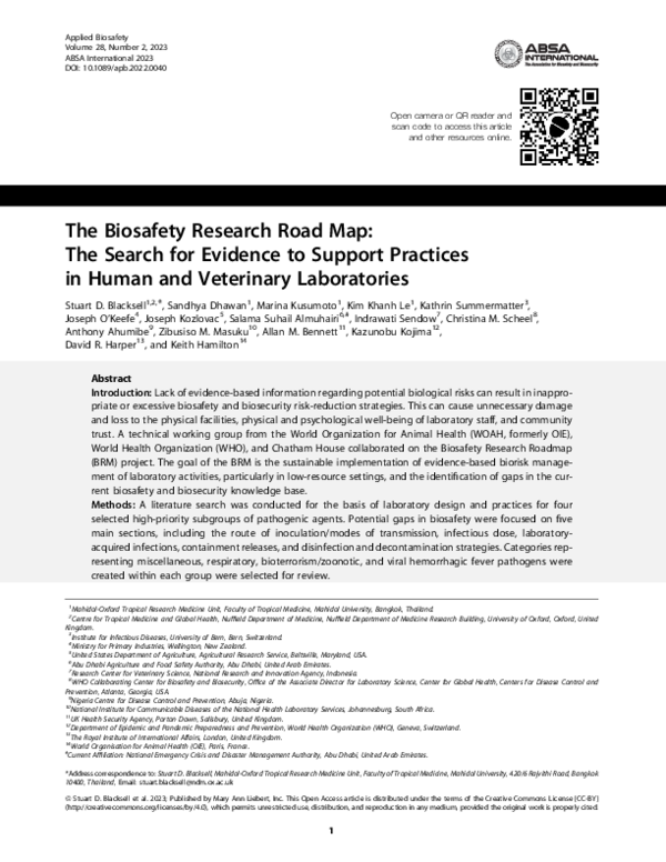(PDF) The Biosafety Research Road Map: The Search for Evidence to ...