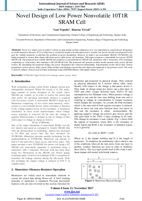 (PDF) A novel design of low power nonvolatile 10T1R SRAM cell