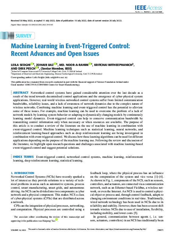 (PDF) Machine Learning in Event-Triggered Control: Recent Advances and ...