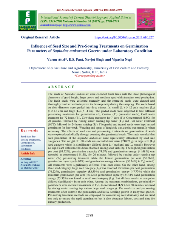 (PDF) Influence of Seed Size and Pre-Sowing Treatments on Germination ...