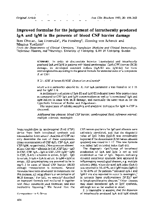 (PDF) Improved Formulae for the Judgement of Intrathecal Produced IgA ...