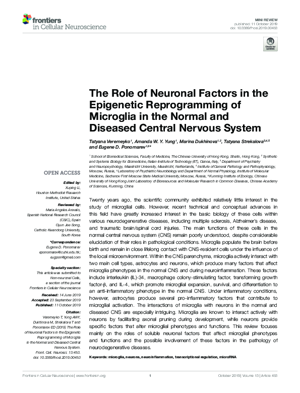 (PDF) The Role of Neuronal Factors in the Epigenetic Reprogramming of ...
