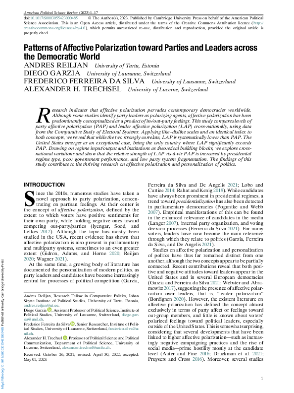 (PDF) Patterns of Affective Polarization toward Parties and Leaders ...