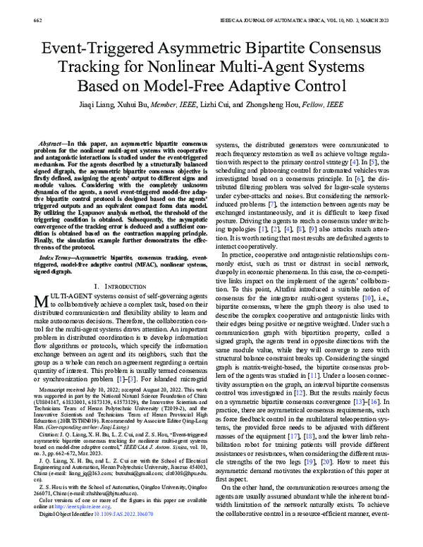 (PDF) Event-Triggered Asymmetric Bipartite Consensus Tracking for ...