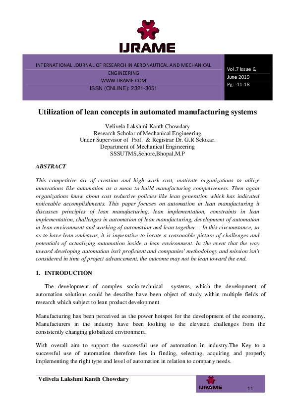 (PDF) Utilization of lean concepts in automated manufacturing systems