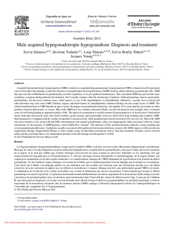(PDF) Male acquired hypogonadotropic hypogonadism: Diagnosis and treatment