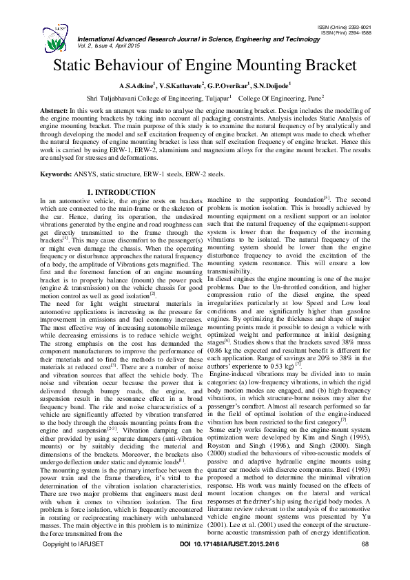 (PDF) Static Behaviour of Engine Mounting Bracket