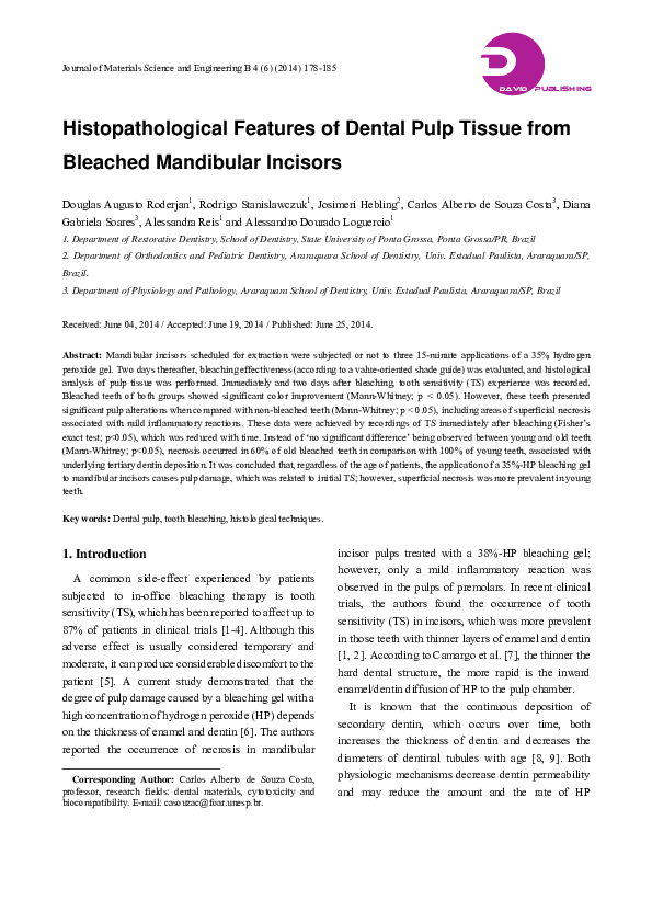 (PDF) Histopathological Features of Dental Pulp Tissue from Bleached ...