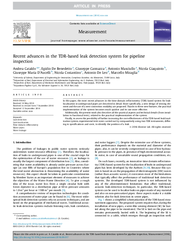 (PDF) Recent advances in the TDR-based leak detection system for ...