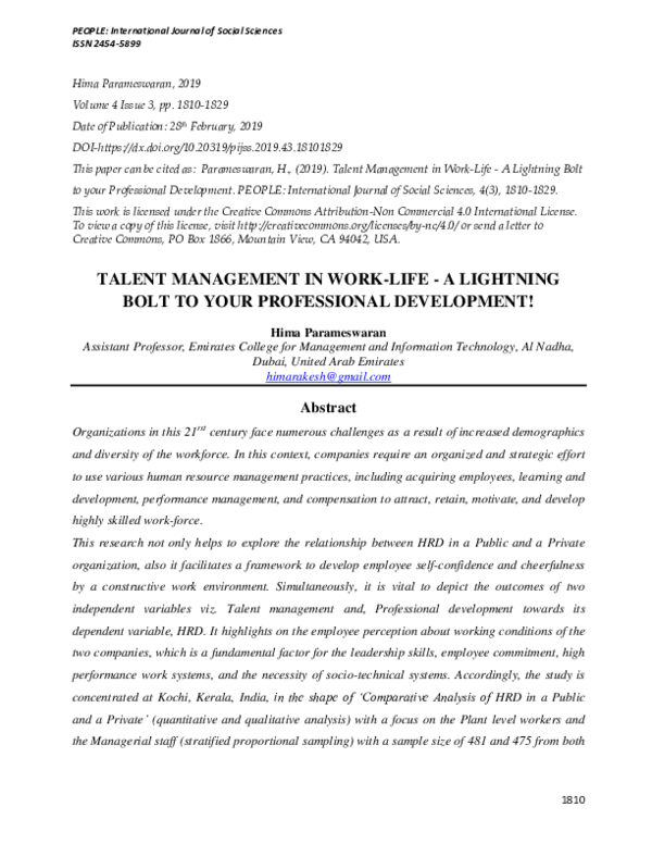 (PDF) Talent Management in Work-Life - a Lightning Bolt to Your ...
