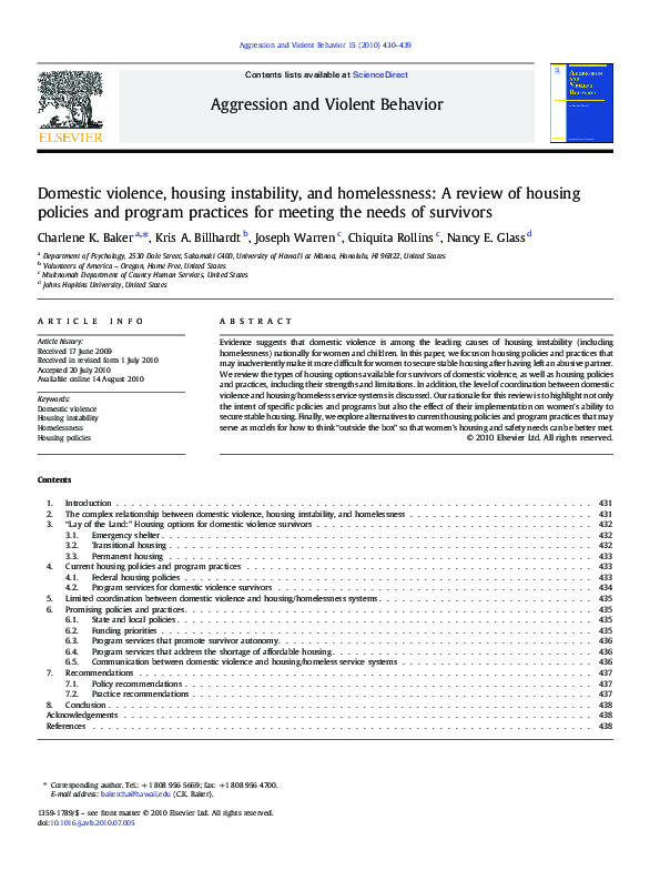 (PDF) Domestic violence, housing instability, and homelessness: A ...